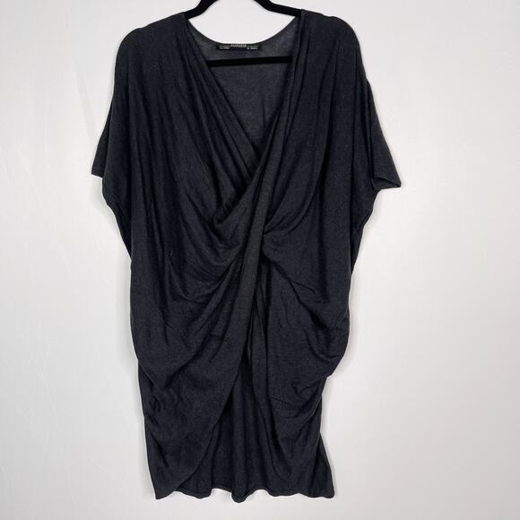 Allsaints Womens Small Dark Gray Itat Reversible Tee Sweater Short Sleeve Twist - Picture 1 of 9